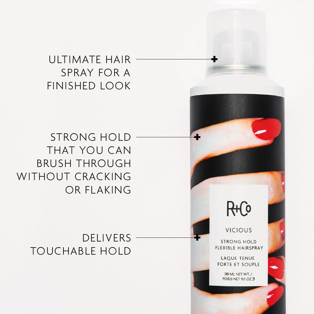 R+Co Vicious Strong Hold Flexible Hairspray | Strong Hold + No Crunch + No Flaking | Vegan + Cruelty-Free | 9 Oz