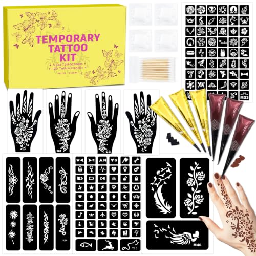 MuseLuxe 126 PCS Temporary Tattoos Stencils Kit,Temporary Tattoos Kit - 6 Pcs 2 Color(Brown Black) Ink with Gloves,DIY Body Art Painting for Women Men Beauty and Personal Care MuseLuxe Default Title