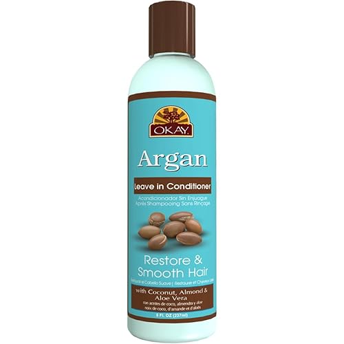 OKAY | Argan Leave In Conditioner | For All Hair Types & Textures | Restore, Hydrate & Smooth Hair | With Coconut, Almond, & Aloe Vera | Free