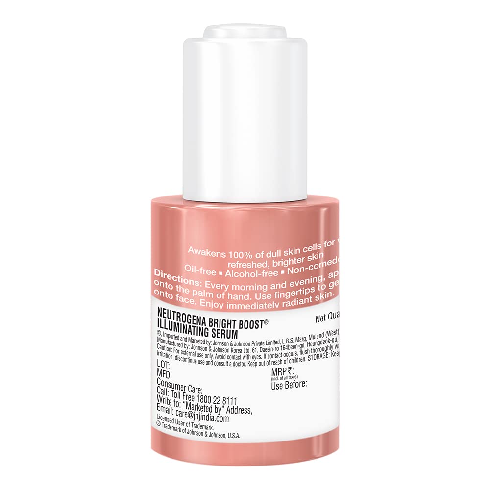 Neutrogena Bright Boost Illuminating Face Serum with Neoglucosamine & Turmeric Extract for Even Skin Tone, Resurfacing Serum for Face to Reduce Dark