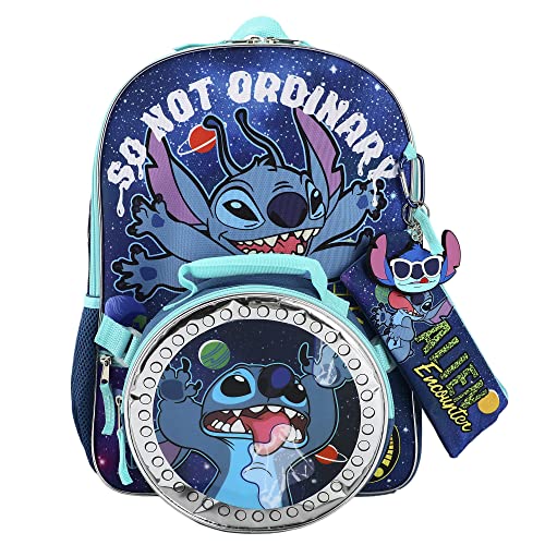 BIOWORLD Unisex Lilo & Stitch 5 Piece Backpack Set (Little Kid/Big Kid), Purple, One size