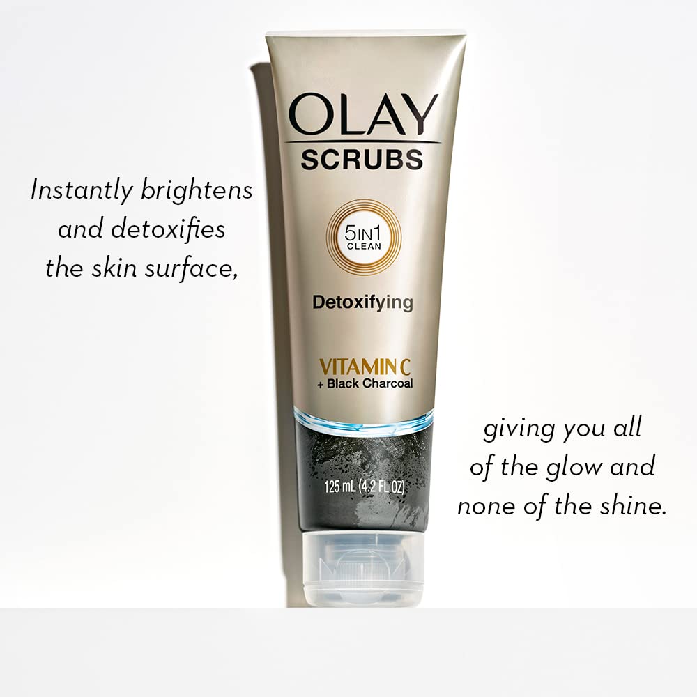 Olay Detoxifying Face Scrub with Vitamin C and Black Charcoal, 4.2 Fl Oz