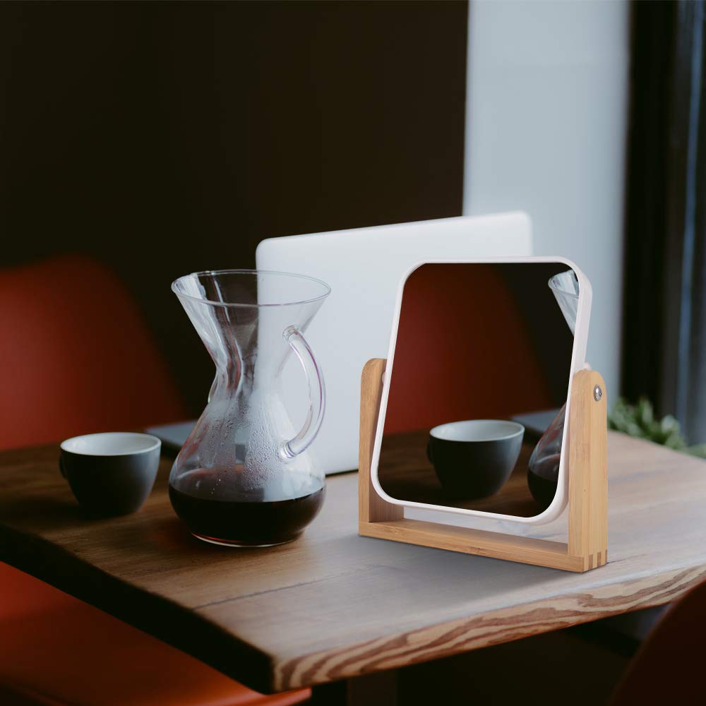 YYPDC Makeup Mirror with Natural Bamboo Stand, 1X/3X Magnification Double Sided 360 Degree Swivel Magnifying Mirror,Vanity Table,Office Desk,Room
