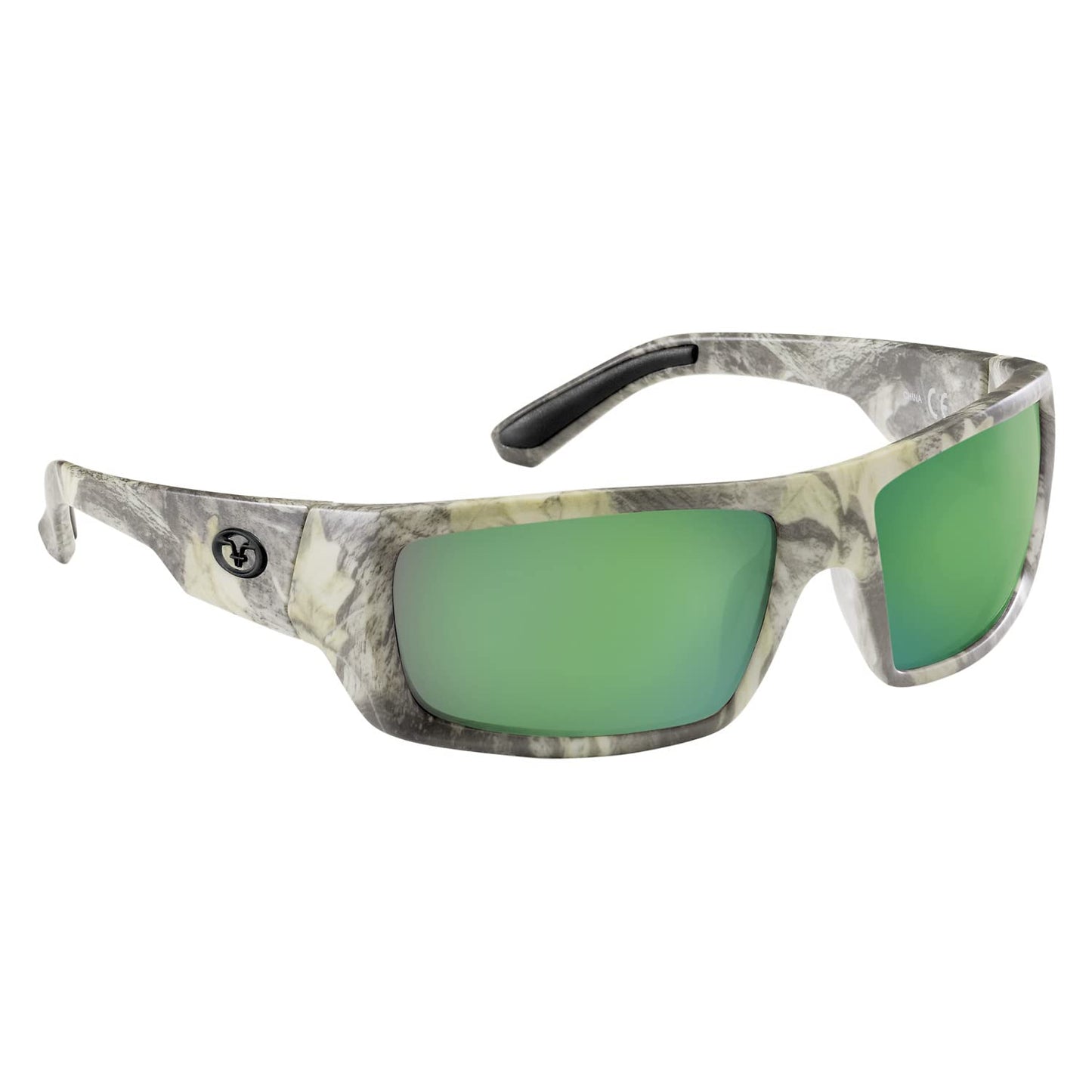 Flying Fisherman Sargasso Wrap Around Polarized Sunglasses, Matte Camo Frame/Amber-Green Mirror Lens, Medium
