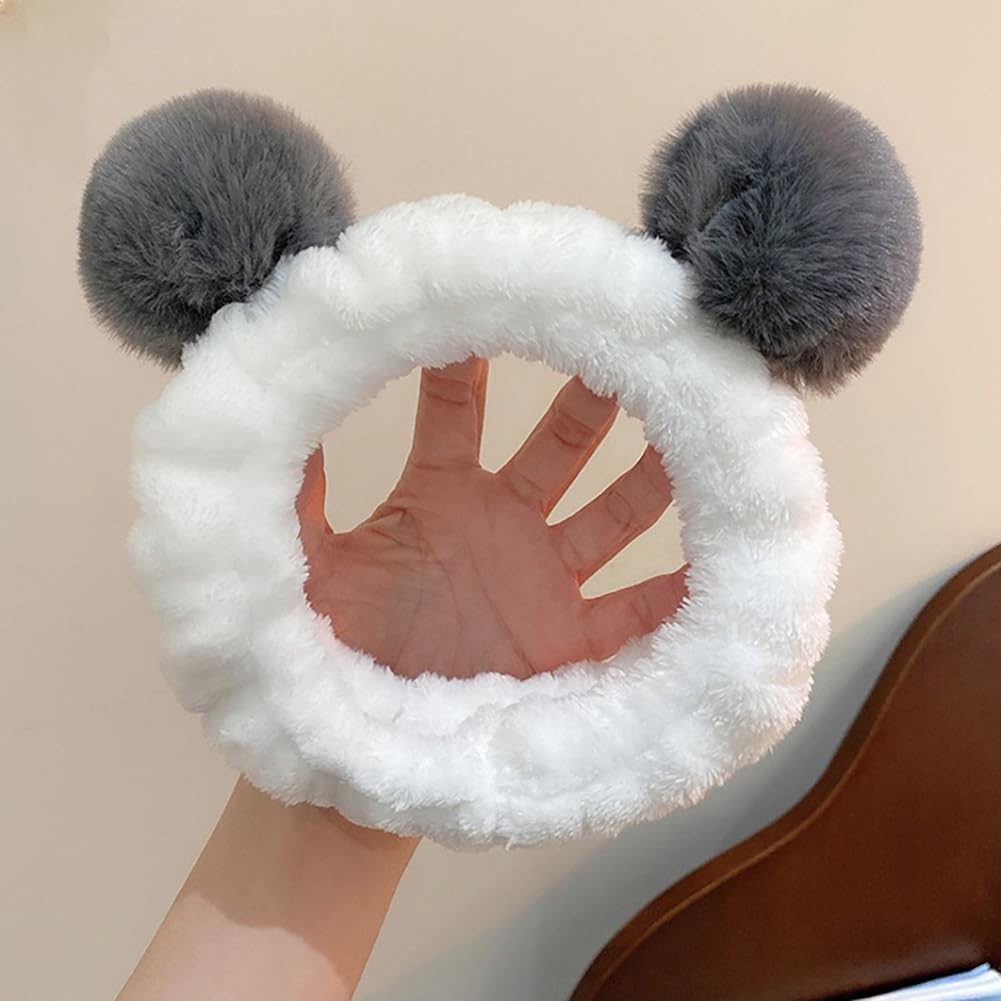 LJJCSFF 2 Pcs Panda Makeup Headband Washing Face Hair Band Fluffy Skincare Headbands Reusable Spa Headwrap Shower Head Wrap for Women Girls