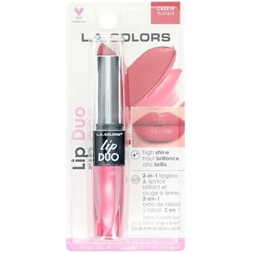 L.A. COLORS Lipgloss & Lipstick Duo, C62214 Flushed, 0.12 Oz