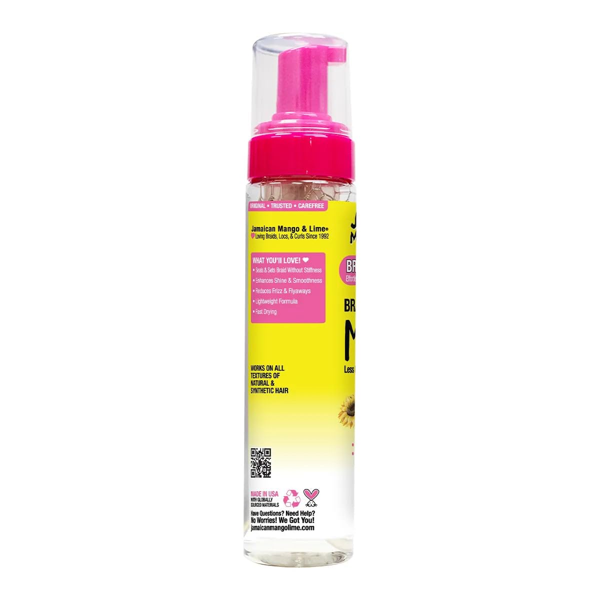 Jamaican Mango & Lime Braids Your Way Braid & Setting Mousse - Styling Mousse for Braids, Locs & Twists - Long-Lasting Hold, Frizz Control & Shine