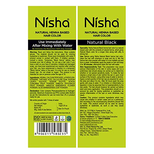 Nisha Natural Henna Based Hair Color (Natural Black) 10GM Pack of 10