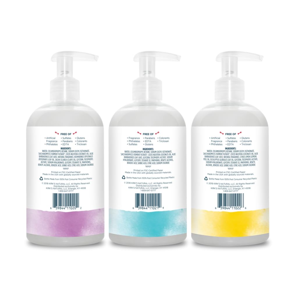 Kirk's Hydrating Hand Wash - Made with Coconut Oil and Aloe Vera, With Odor Neutralizing Technology To Help Eliminate Odors, Non-GMO, Vegan, Variety