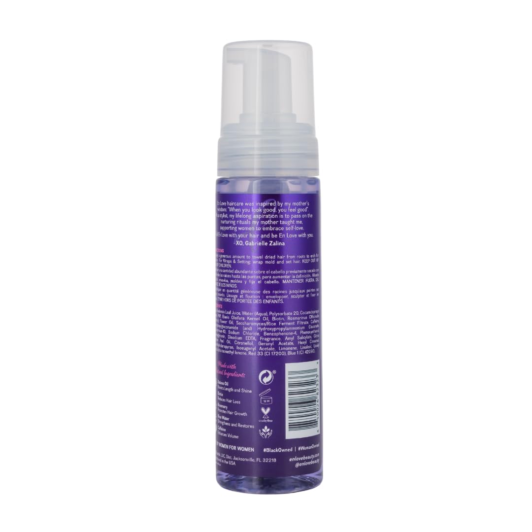 én Love Strength & Length Extra Hold Foaming Mousse - With Organic Batana Oil, Rosemary & Caffeine - Defines Curls, Sets Wraps, Braids, Twists & Locs