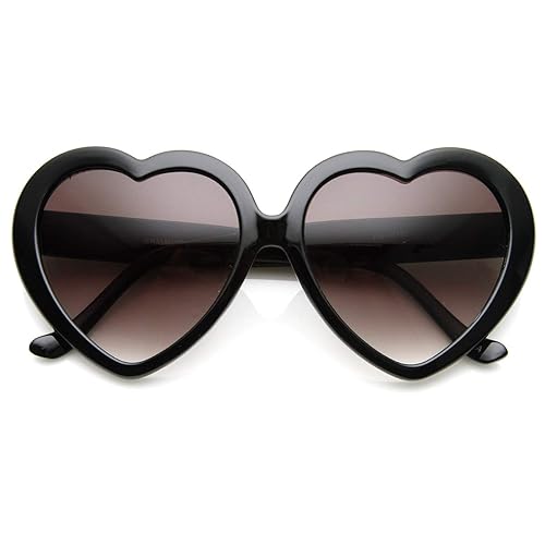 zeroUV Oversized Heart Shaped Sunglasses UV400 Cute Trendy Love Fashion Eyewear for Women 52mm (Black)