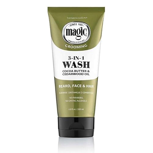 SoftSheen-Carson Magic Beard Wash 3 In 1 Cleanses and Conditions for Face, Beard and Hair, With Cocoa Butter and Shea Butter, 6.8 fluid ounces