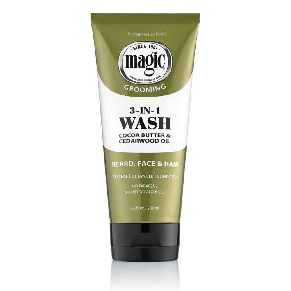 SoftSheen-Carson Magic Beard Wash 3 In 1 Cleanses and Conditions for Face, Beard and Hair, With Cocoa Butter and Shea Butter, 6.8 fluid ounces