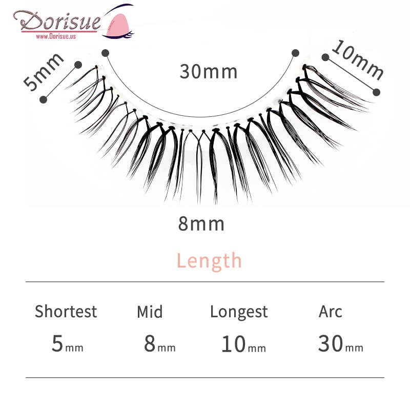 Dorisue Natural Round Eyes False Eyelashes - Ultra-Thin Invisible Band Dolly Eye Lashes for Natural Volume Look, 5-10mm Center Length, 4 Pairs (E6)