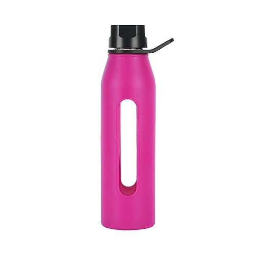 Takeya 22 Ounce Classic Glass Water Bottle with Silicone Sleeve and Twist Cap, Fuchsia