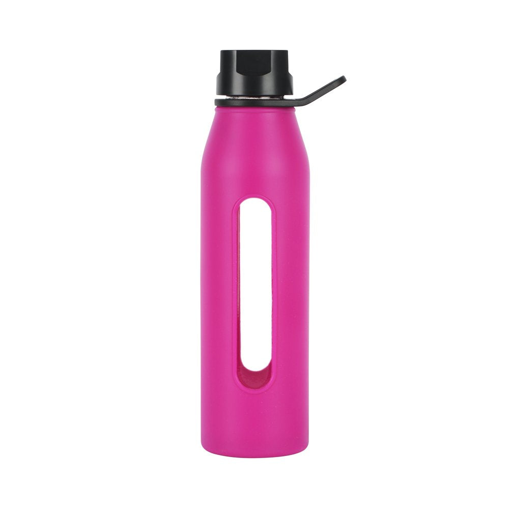 Takeya 22 Ounce Classic Glass Water Bottle with Silicone Sleeve and Twist Cap, Fuchsia