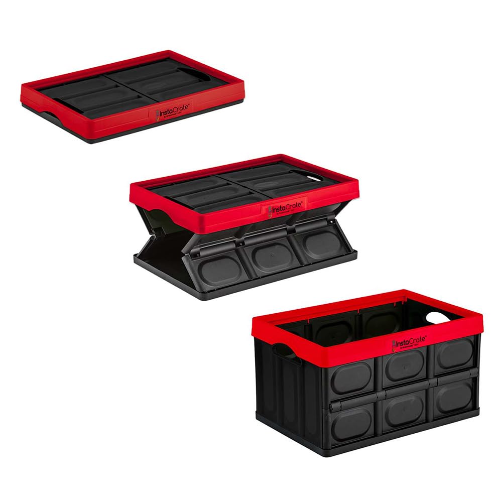 GREENMADE InstaCrate Collapsible Storage Container, 12 gal, Red/Black