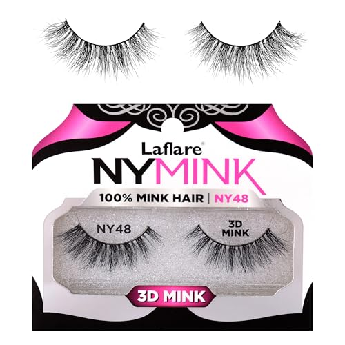 Laflare 3D NY Mink Eyelashes, 100% Real Mink Hair Lashes, Luxury Makeup, Natural, Light, Trendy, Variety, Reusable, Multi layered Real Mink Hair…