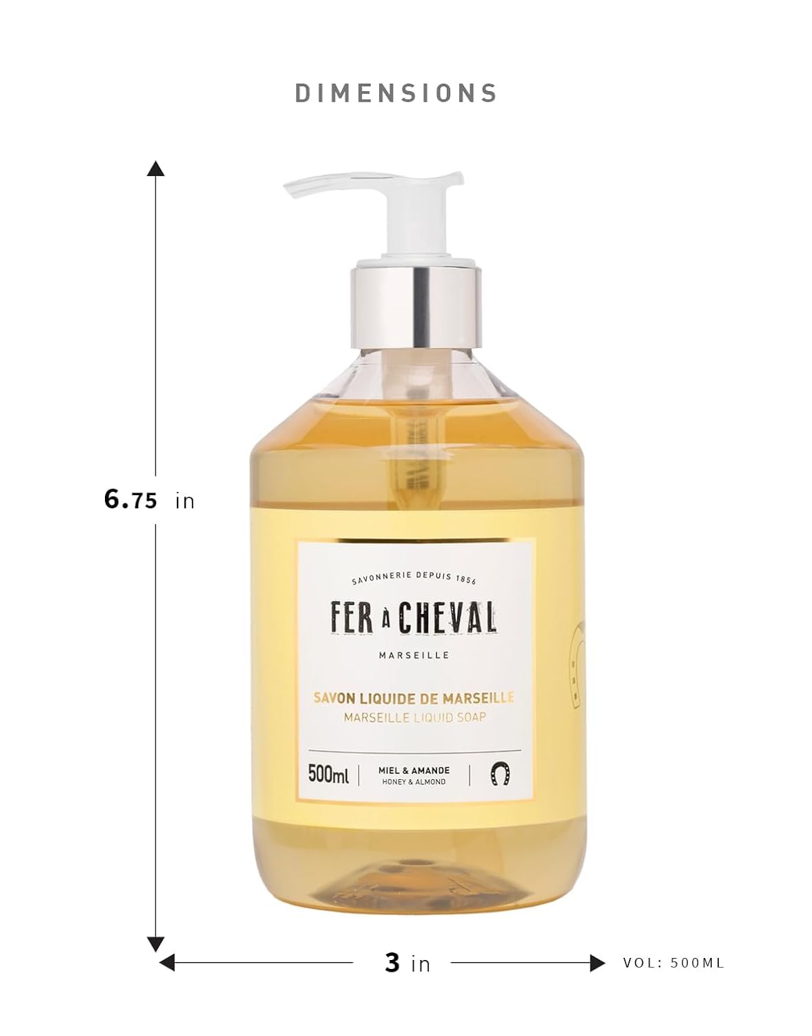 Fer à Cheval Honey & Almond Nourishing Liquid Soap - Natural Almond & Coconut Oil Blend, Ultra Gentle & Moisturizing, Eco-Conscious - Set of 2, 500ml