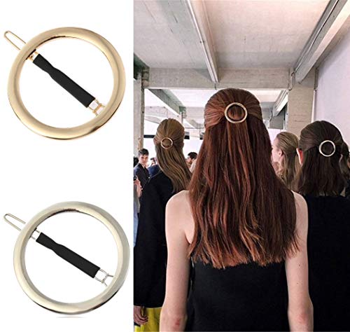 GIYOMI 2 Pcs Minimalist Hair Clip for Women and Girls, Newly designed Hollow Hoop Round Circle Geometric Metal Hair Clip Bobby Pin Ponytail Holder
