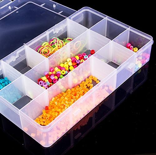 Kamay's Large Transparent Thick Hard 15 Grids Adjustable Compartment Slot Plastic Hobby Craft Storage Box Case Raft Storage Box Organizer…