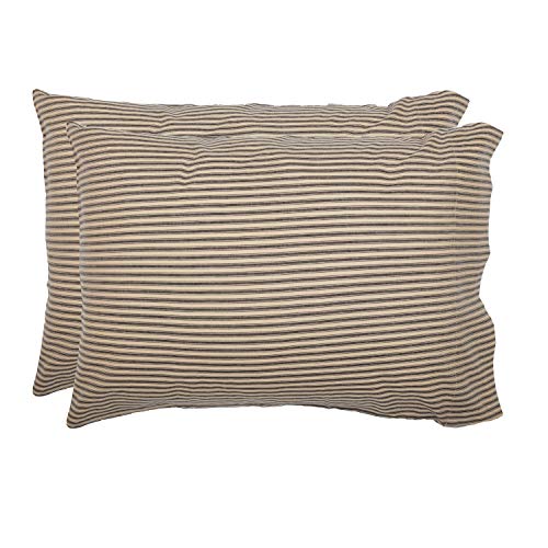 VHC Brands Sawyer Mill Ticking Stripe Pillowcase, Charcoal Gray, 21x30, Set of 2