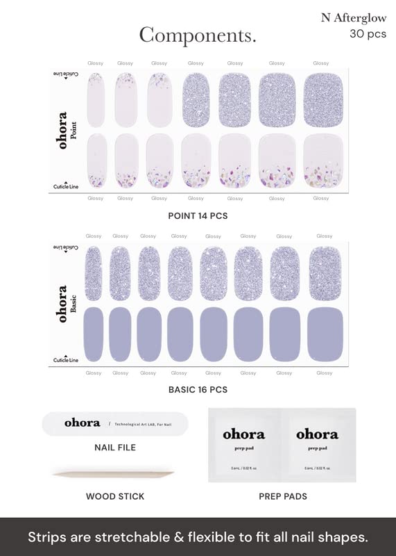 ohora Semi Cured Gel Nail Strips (N Afterglow) - Blue, Glitter, Works with Any UV/LED Lamps, Salon-Quality, Long Lasting, Easy to Apply & Remove Beauty and Personal Care ohora