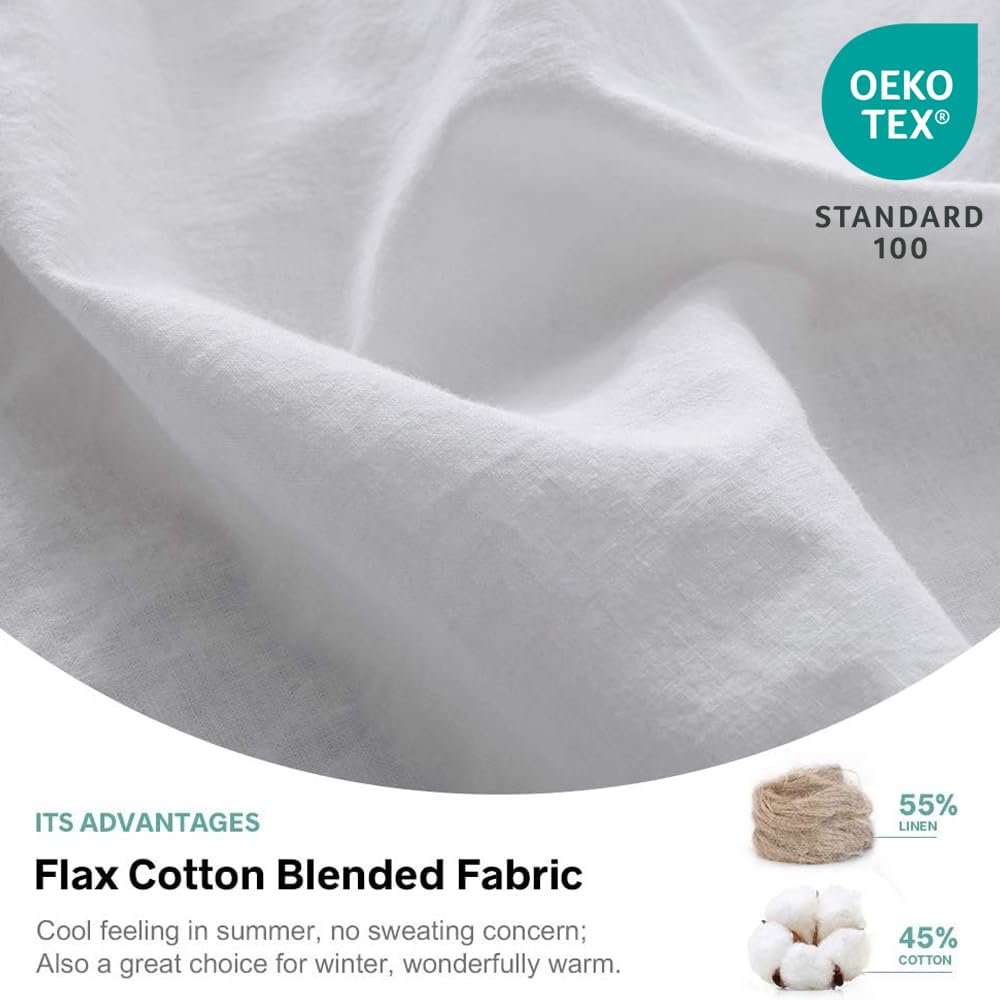 Simple&Opulence Belgian Linen Sheet Set Solid Color - 4 Pieces (1 Flat Sheet, 1 Fitted Sheet & 2 Pillowcases) Natural Flax Cotton Blend Soft