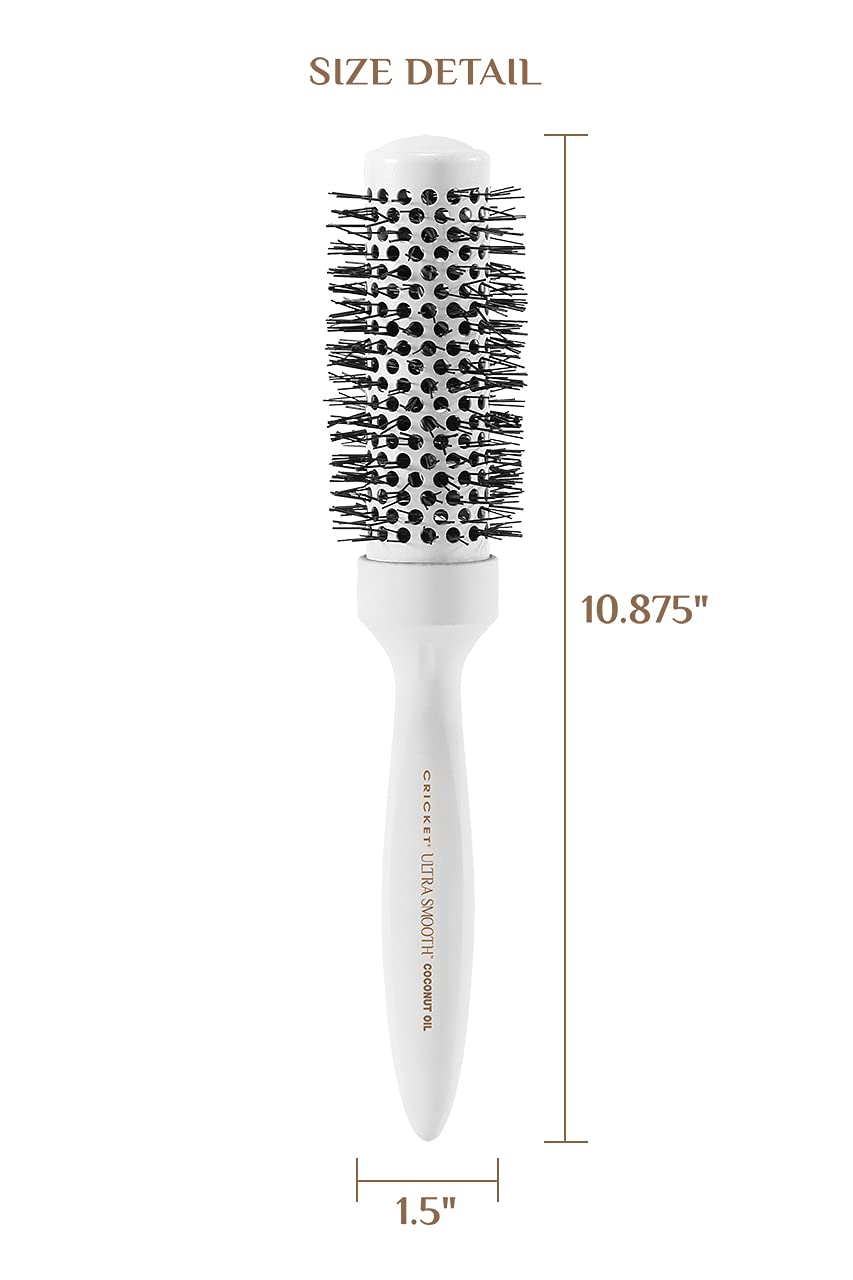 Cricket Ultra Smooth Coconut Thermal Hair Brush - 1.5” Ceramic Barrel, Coconut Oil and Keratin-Infused, Anti-Static Heat-Resistant Bristles, Textured