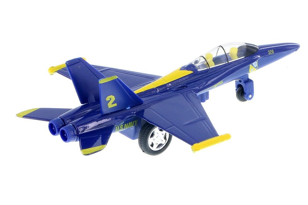 Playmaker Toys 🛦 United States Navy Blue Angels F/A-18 Super Hornet Fighter Jet 9 Inch Die Cast Metal Model Toy with Pullback Action