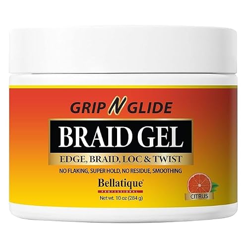 BELLATIQUE GRIP N GLIDE Braiding Gel Maximum Hold for LOC & Twist - No Flaking, No Whitening, Fast Drying, High Shine, Cool & Refreshing, Long Lasting