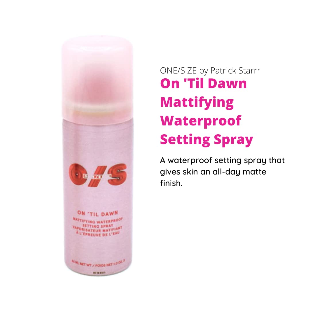 One Size by Patrick Starrr On 'Til Dawn Travel Size Mini Mattifying Waterproof Setting Spray for Long Lasting Face Makeup, All Day Matte Finish, Light