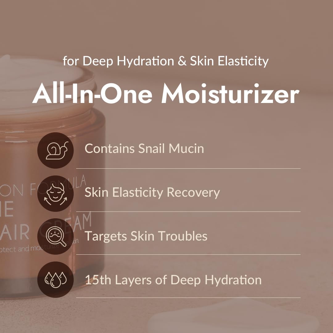 MIZON All-in-One Snail Repair Cream - Korean Face Moisturizer with Snail Mucin & 12 Natural Extracts - Hydrating & Nourishing Cream for Fine Lines