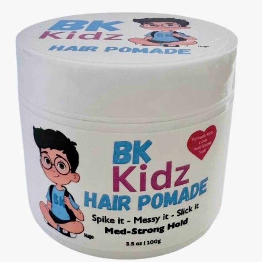Boys Hair Pomade BK Kidz 3.5 oz - Strong Hold Gentle Formula for Kids Toddlers, Water-Based Easy Washout, Long-Lasting Styling