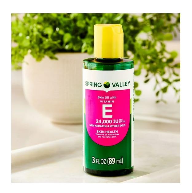 Spring Valley Vitamin E Skin Oil, 24,000 IU, 3 fl oz | Moisturizing Oil for Healthy, Smooth & Hydrated Skin | Nourishing Vitamin E for Face, Body