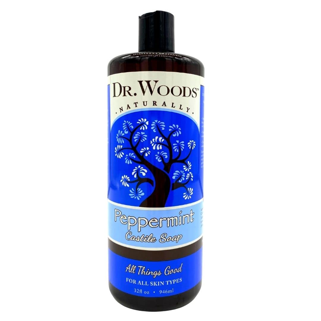 Dr. Woods Peppermint Liquid Castile Soap- Castile Soap with Pure Peppermint Oil, Body Wash for Men and Women, Contains Olive Oil, Natural Cleaner