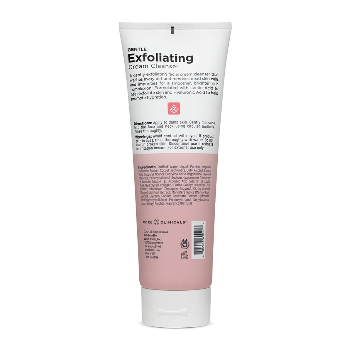 Core Clinicals Gentle Exfoliating Cream Cleanser - Lactic Acid & Hyaluronic Acid | Removes Impurities, Smooths & Hydrates (8 Fl Oz)