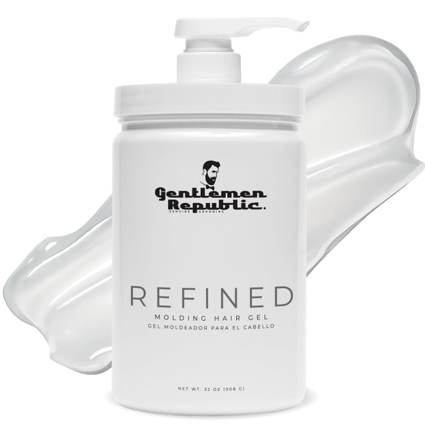Gentlemen Republic 32oz Refined Hair Gel with Pump for Men - Premium Gel For Men Humidity Resistant & Alcohol-Free - All Day Shine and Hold for All
