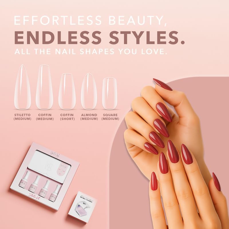 Kiara Sky Gelly Tips Starter Kit | Includes Prep, Primer, Builder, Top Coat, Tips | Coffin Short