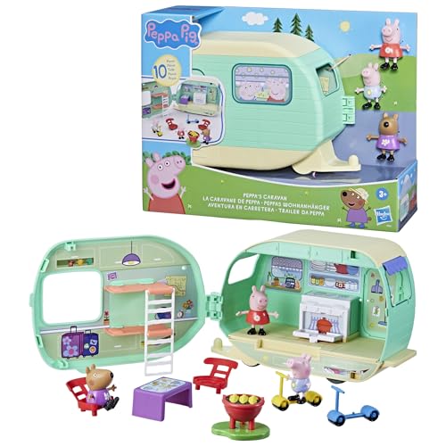 Peppa Pig Caravan Playset for Girls and Boys, 3 Figures, 6 Accessories, Preschool Toys, Kids Gifts, Ages 3+