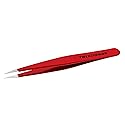 Tweezerman Stainless Steel Point Tweezer - Eyebrow Precision Tweezers, Facial and Ingrown Hair Removal (Signature Red)