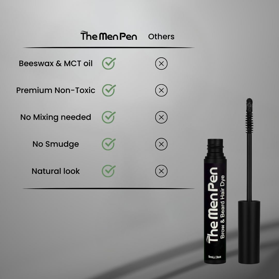 The Men Pen Eyebrow & Beard Dye | Natural Long-Lasting Touch-Up Color for Hair | Brown