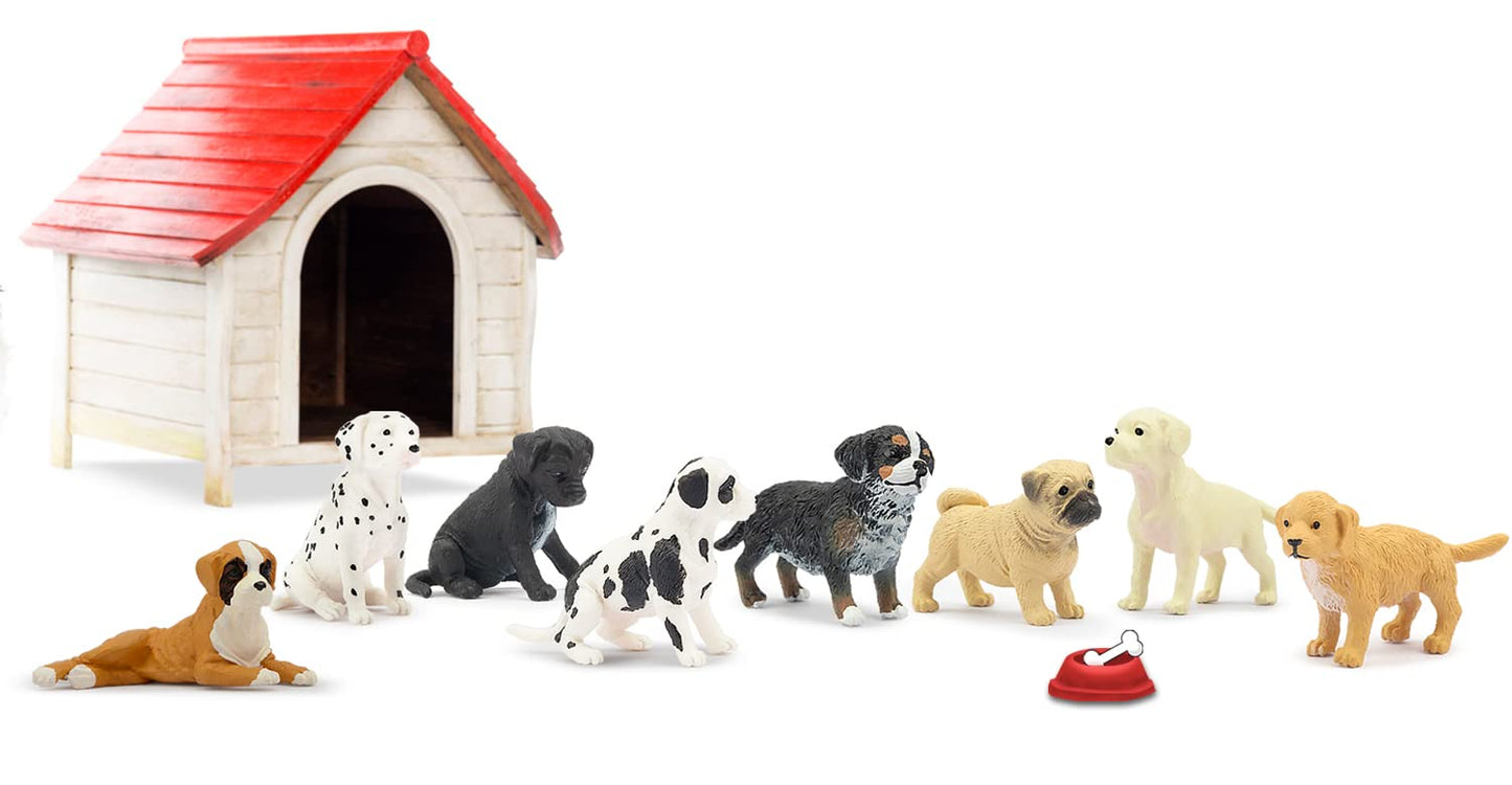 Toymany 12PCS Mini Dog Figurines Playset – Realistic Hand-Painted Puppy Figures, Plastic Animal Toys, Cake Toppers & Gifts for Kids