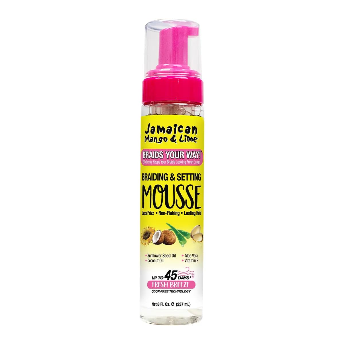 Jamaican Mango & Lime Braids Your Way Braid & Setting Mousse - Styling Mousse for Braids, Locs & Twists - Long-Lasting Hold, Frizz Control & Shine
