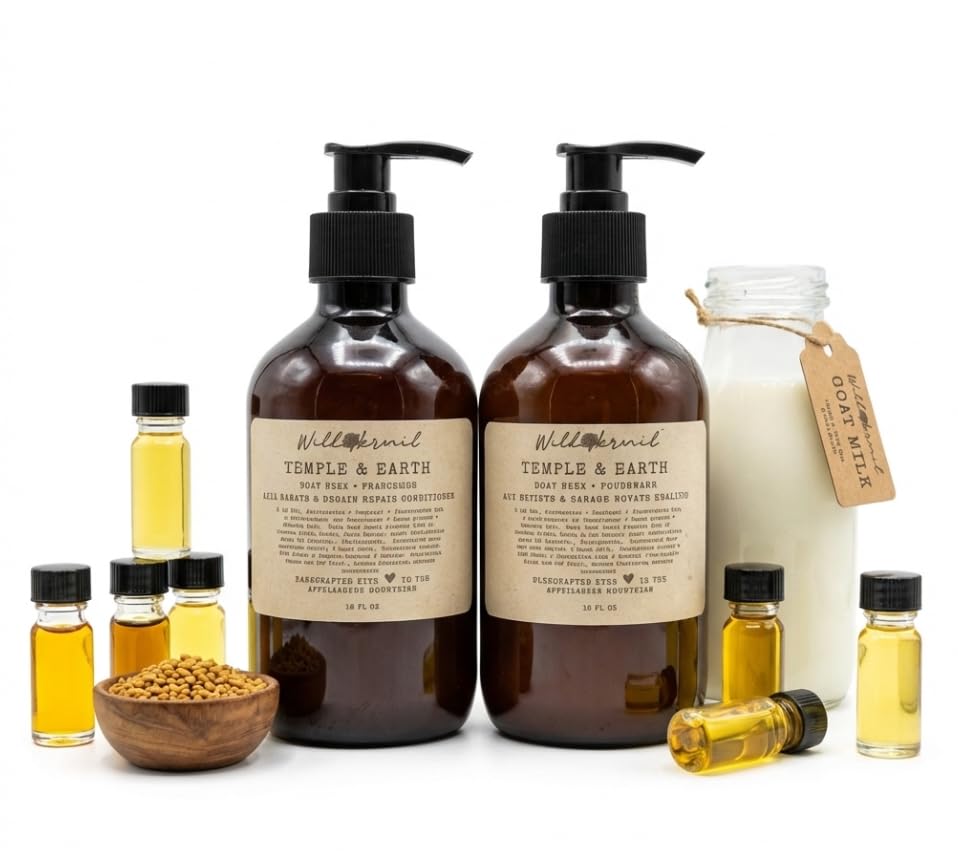 Wild Hermit Wellness Temple & Earth Fenugreek Shampoo and Conditioner Set, Hair Strengthening, Scalp Soothing, 10 oz Each, 2 Count