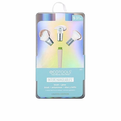 EcoTools Limited Edition Blush and Glow Interchangeable Makeup and Skincare Brush Set, Travel Friendly Makeup Brushes, 5 Piece Valentine’s Day Gift