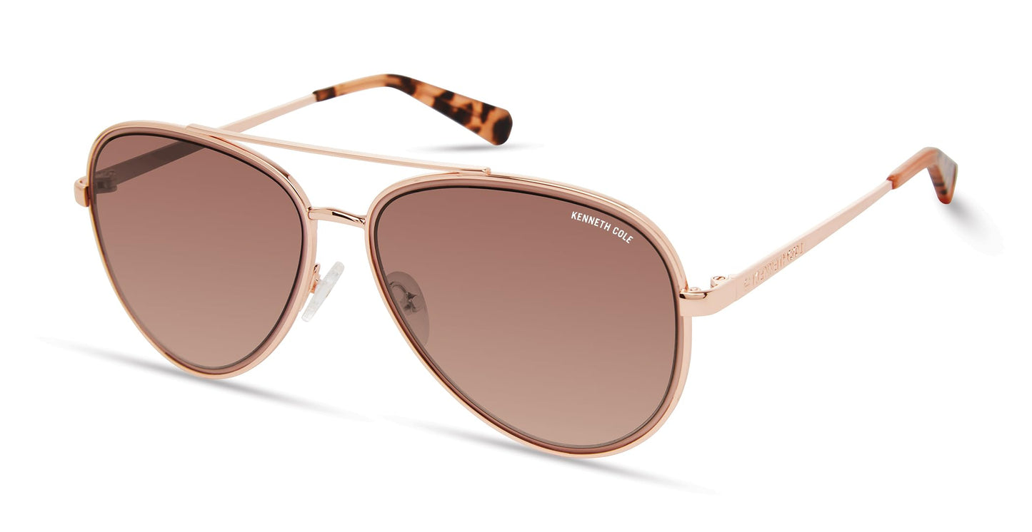 Kenneth Cole New York Women's KC5828F Pilot Sunglasses, Shiny Rose Gold/Gradient Brown, 58/17/140
