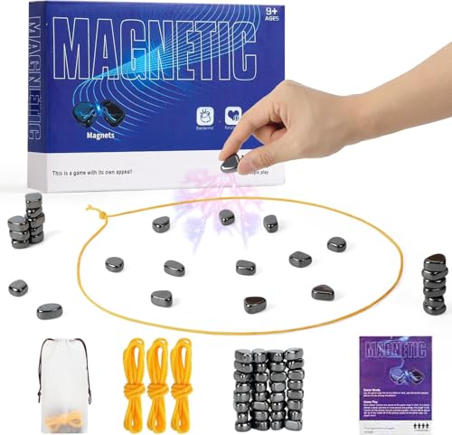 Magnetic Chess Set with 32 Travel-Stones, 3 String & Portable Storage Bag, Strategy Board Game for Family Game Night, Indoor Outdoor Use for Kids…