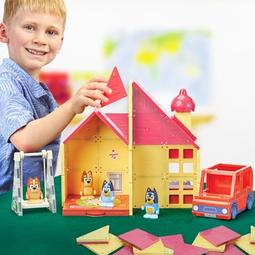 Tile Town Bluey Heeler Family Home 52-Piece Magnetic Tile Playset, Interactive STEM Magnetic Tiles Toys, Includes Bluey & Bingo Figures, Action Tiles
