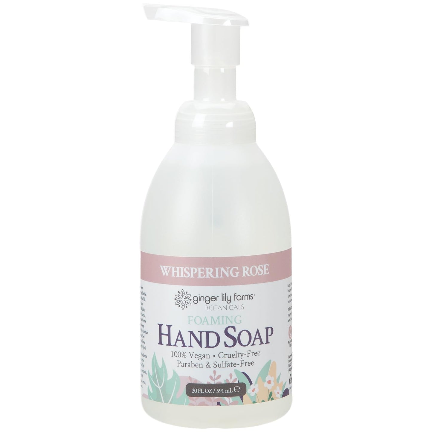 Ginger Lily Farms Botanicals All-Purpose Foaming Hand Soap Refill, 100% Vegan & Cruelty-Free, Whispering Rose Scent, 20 Fl Oz (Pack of 8)
